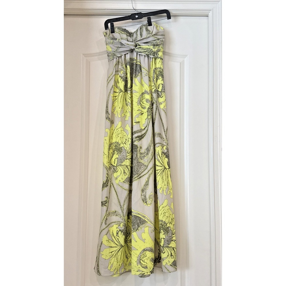 Jessica Simpson Floral Boho Strapless Smocked Maxi Dress Yellow Gray Lined Sz‎ 4